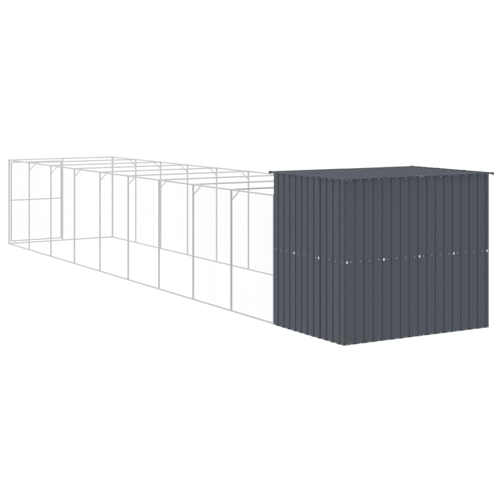 vidaXL Dog House with Run Anthracite 84.3x420.9x71.3 Galvanized Steel