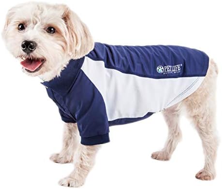 Pet Life  Active Barko Pawlo Relaxstretch Wickproof Performance Dog Polo Tshirt, Navy With White  Small