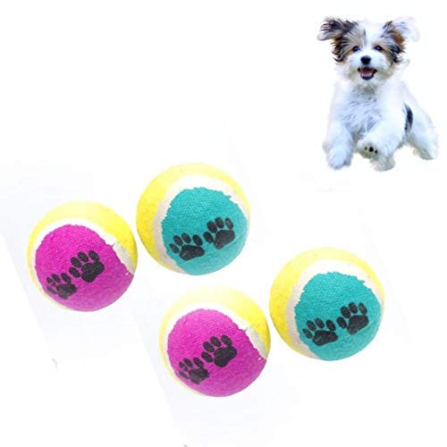 Psk Pet Mart Dog Toys Tennis Ball Paw Print Dog Ball (Color May Vary, Pack Of 4)
