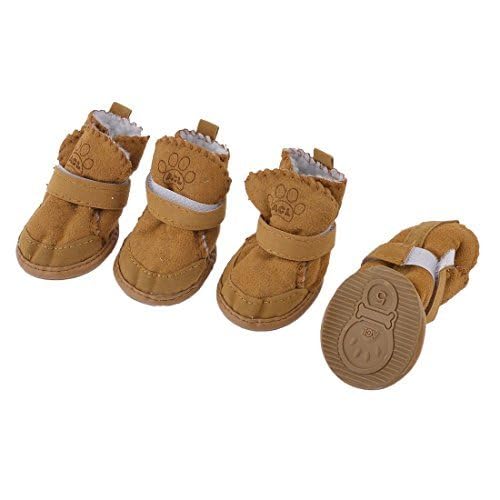 Urbest Dog Shoes With Hook Loop Closure Booties Pet Dog Chihuahua Shoes Boots, 4Pcs (5#, Brown)