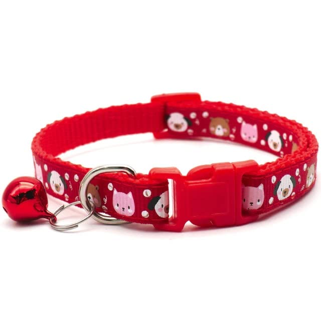 Dog Trust Adjustable Puppy And Cat Collars (Single Piece) Buckle Safety Neck Collar Strap With Bell Small Size (Colour Red And P