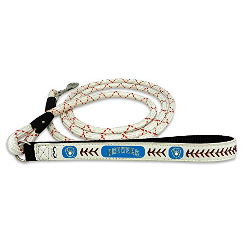 Gamewear Mlb Milwaukee Brewers Pet Leashbaseball Leather Frozen Rope, Multicolor, Large