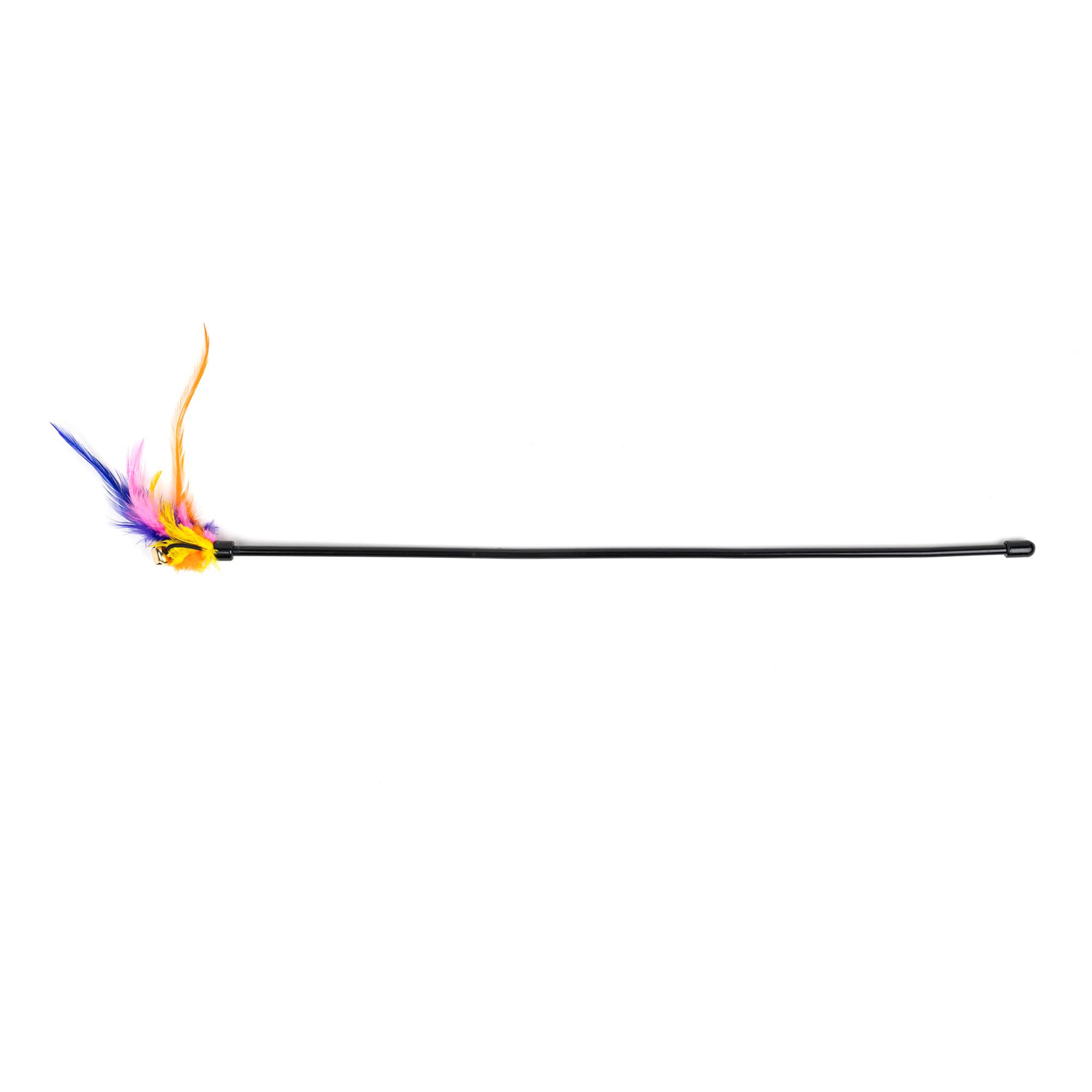 Heads Up For Tails Plastic Playing Cat Wand Toy With Feathers  Multicolor, 55 Cm X 0.5 Cm