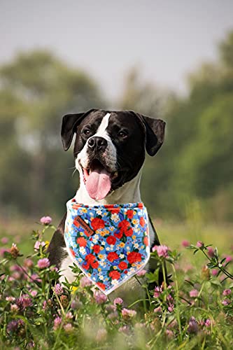 Lionheart Glory Dog Bandana 1 Pack Washable Soft Cotton Floral Print Bibs Scarf, Adjustable Kerchief Square Dog Bandanas For Lar