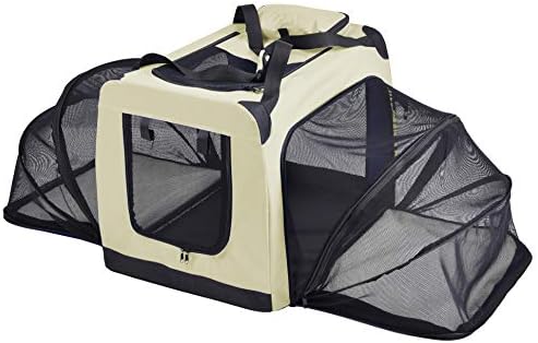 Pet Life  Hounda Accordion Metal Framed Softfolding Collapsible Dualsided Expandable Pet Dog Crate, Khaki  Large