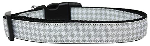 Pet Dog & Cat Nylon Collar or Leash, "Houndstooth Grey" XL Collar