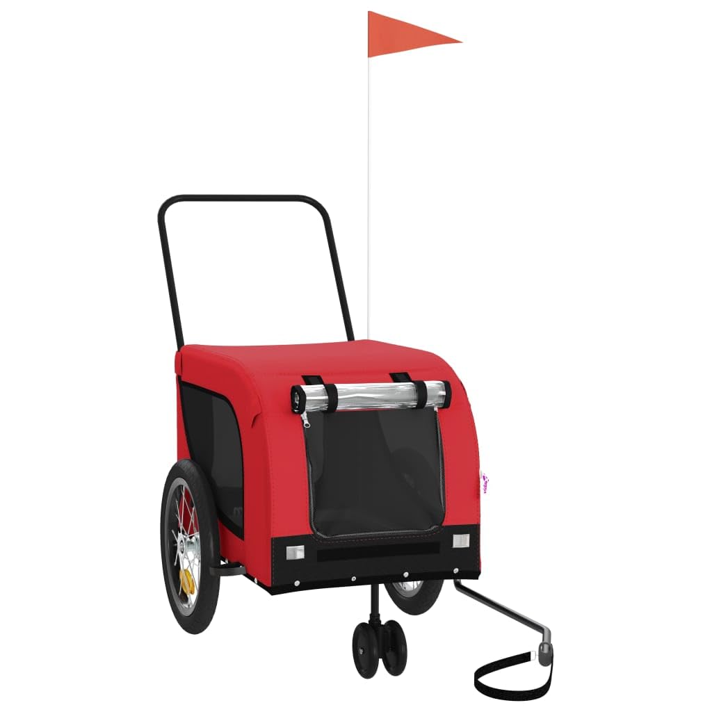 vidaXL Pet Bike Trailer - Red/Black, Oxford Fabric/Iron Frame, 49.2"x24.8"x26", 99.2 lb Capacity