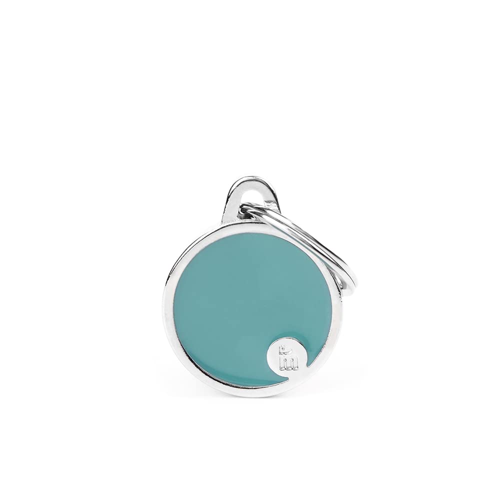 My Family Personalized Pet Id Tag Made In Italy, Small Blue Circle, Free Engraving, Hand Enamelled In Metal, Basic Handmade Coll