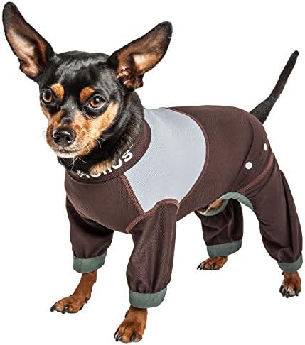Dog Helios  Tail Runner Lightweight 4Waystretch Breathable Full Bodied Performance Dog Track Suit, Brown And Grey  Xsmall