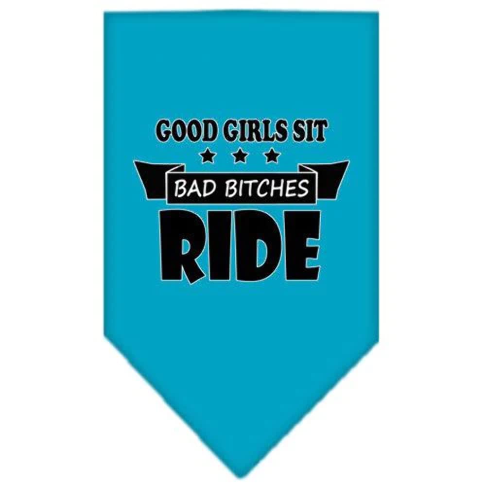 Mirage Pet Product Bitches Ride Screen Print Bandana Turquoise Large