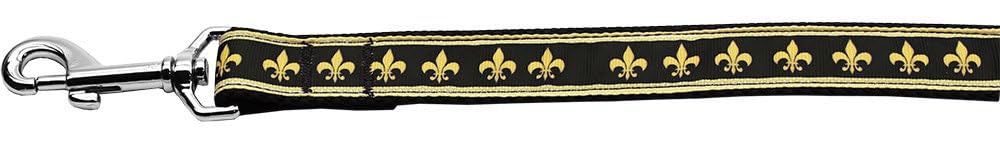 Pet Dog and Cat Nylon Collar or Leash, "Black & Gold Fleur De Lis" 3/8" w x 4 ft. leash