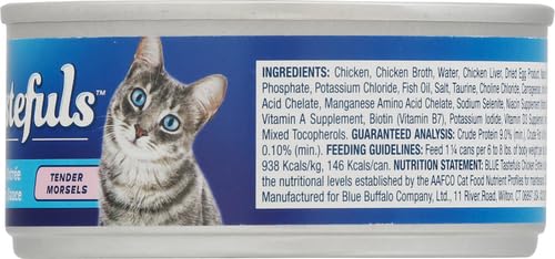 Blue Buffalo Tastefuls Natural Tender Morsels Wet Cat Food, Chicken Entr  e 5.5-oz cans (Pack of 24)