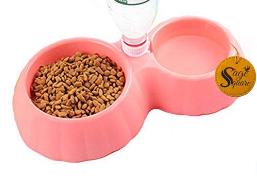 Sage Square 2 In 1 Anti Slip Food Bowl With Water Bowl For Dog/Cat/Puppy/Kitten And Other Pets (Pink)