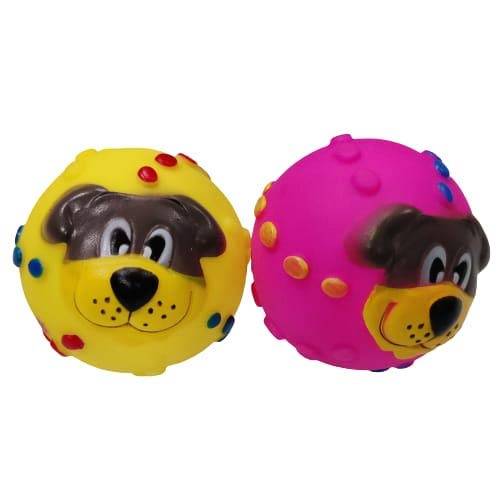 Dog Trust Squeaky Puppy Face Ball Rubber Toy For Dog (Set Of 2) (Color May Vary)