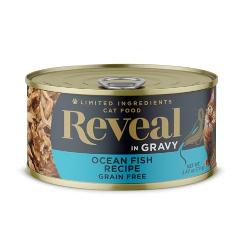 Reveal Natural Wet Cat Food, 24 Count, Grain Free, Limited Ingredient Canned Food for Cats, Ocean Fish in Gravy, 2.47 oz Cans