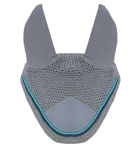 Horse Fly Bonnet Double Piping Ear Net Fly Veil Mask Breathable Cotton Crochet Horse Tack (Full, Gray)