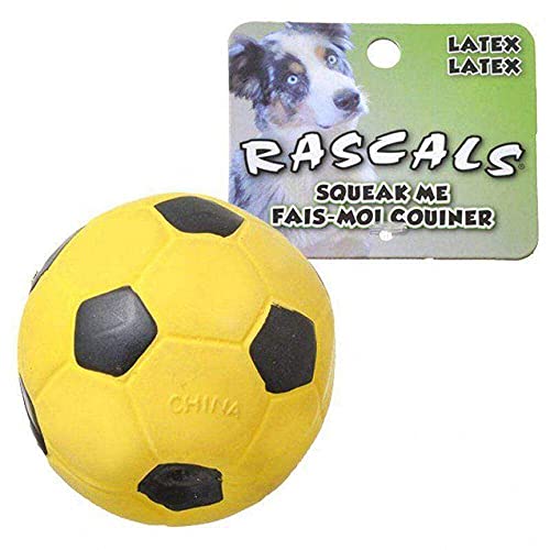 Coastal Pet Rascals 3'' Latex Soccer Ball Dog Toy With Squeaker, Yellow (1-Count)