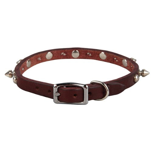 Omnipet Leather Brothers 38Lks-Bu10 3/8 X 10-Inch Regular Spiked And Studded Latigo Leather Dog Collar, X-Small, Burgundy