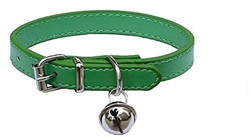 Green Leather Pet Collars For Cats,Baby Puppy Dog,Adjustable 8'-10.5' Kitten Collar With Bell