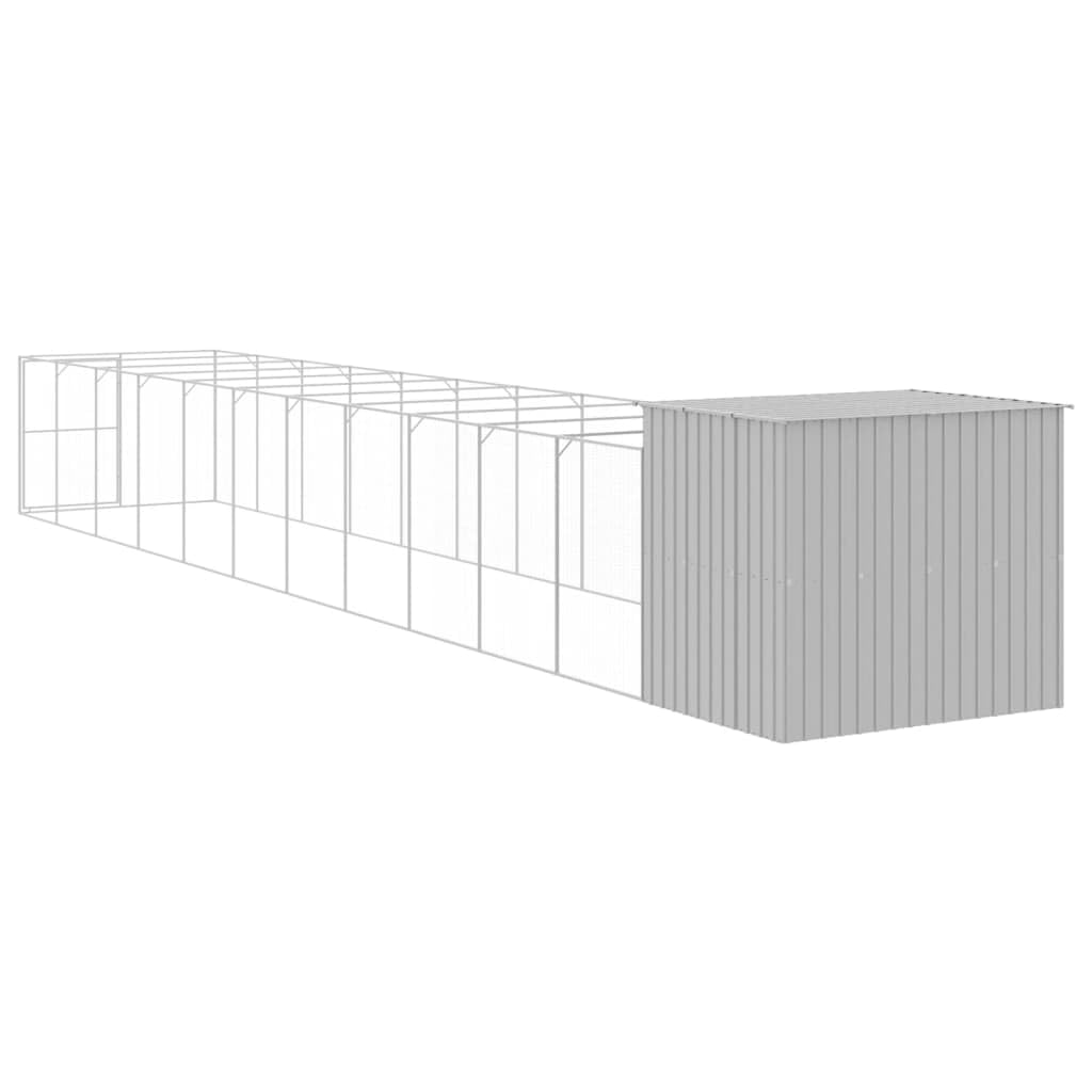 vidaXL Dog House with Run Light Gray 84.3x501.2x71.3 Galvanized Steel
