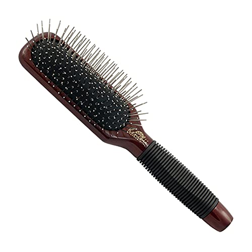 Kenchii Pet Grooming Metal Pin Brush - Solid Wood, Non-Slip Grip, Oblong Size for Long/Short Haired Pets, Berry Color