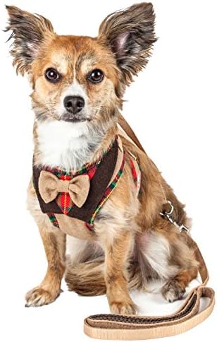 Pet Life  Luxe Dapperbone 2In1 Mesh Reversed Adjustable Dog Harnessleash W/ Fashion Bowtie, Brown  Small