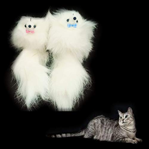 Psk Pet Mart Real Fur White Mouse Cat Toy  02 Piece