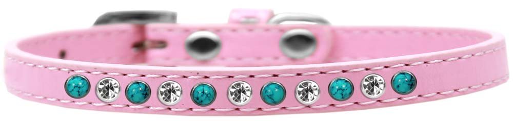 Dog, Puppy and Pet Fashion Collar, Premium Southwest Turquoise Pearl & Clear Crystals Light Pink 12
