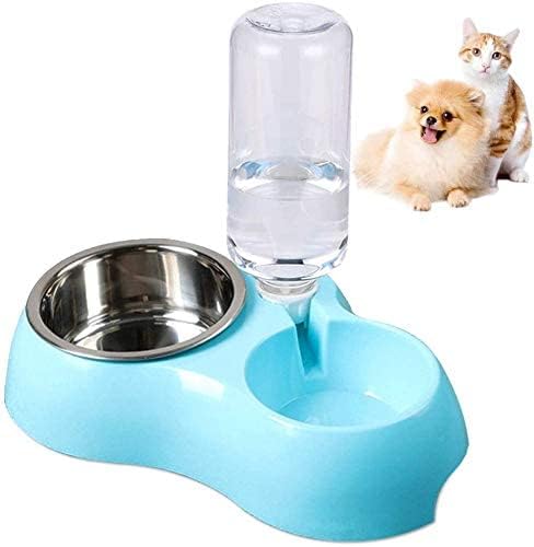 Zyomatiq Dual Pets Bowls, Detachable Stainless Steel Bowl For Dog With NonSlip No Spill Base, Pets Food Bowl With Automatic Wat