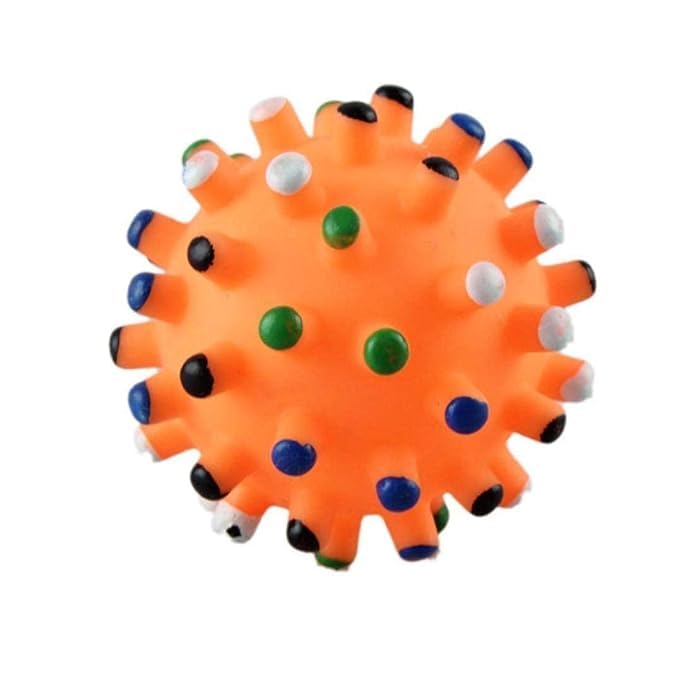 D&C Paws Squeaky Vinyl Spike Ball Dog Toy Ball With Colorful Spike Pattern Chew Toy (Multicolor)