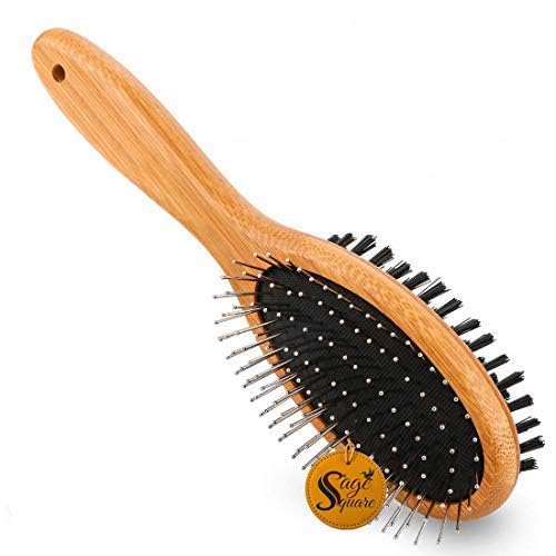 Sage Square Wooden Pet Comb, Grooming & Deshedding Double Sided Pin & Bristle Brush For Long Or Short Hairs Dogs & Cats (Small)