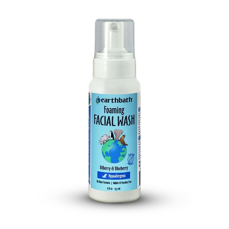 Earthbath, Foaming Facial Wash - Dog Face Wash, Hypoallergenic, Tear Free Formula, Sulfate & Paraben Free, Cruelty-Free, Vegan,