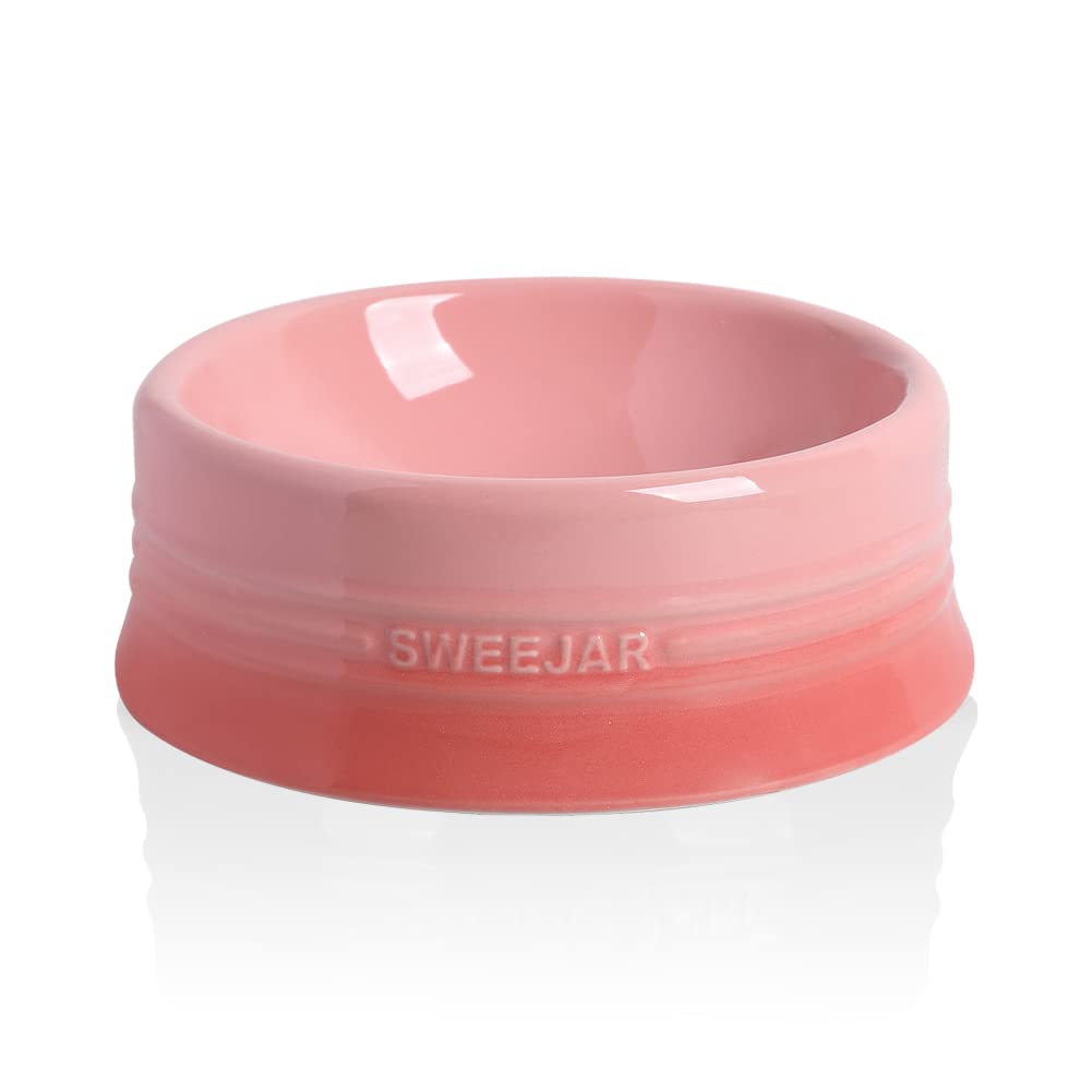 Sweejar Ceramic Dog Bowl, 32 oz, Gradient Pink, Porcelain Pet Dish for Food and Water, Non Skidding, Easy to Clean, Durable, Dis
