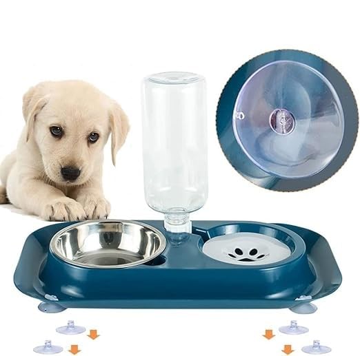 Kanak Mall Double Dog Cat Bowls Water And Food Bowl Set With Automatic Water Dispenser Bottle Detachable Stainless Steel Bowl No