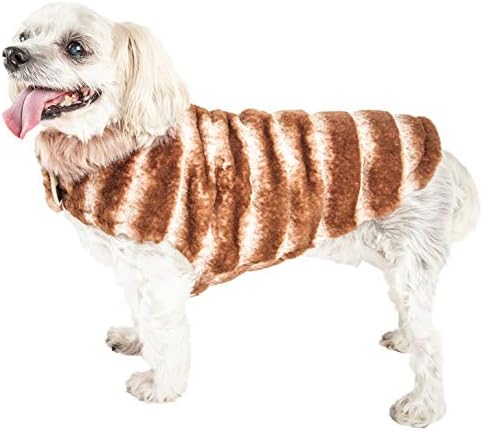 Pet Life  Luxe Tirapoochoo Tiramisu Patterned Mink Dog Coat Jacket, White And Brown  Large