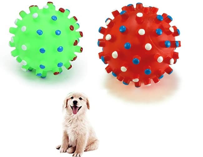 RvPaws Natural Rubber Pet Spiked Ball Chew Toy Puppy Teething Chew Toy with Sound Interaction and Play for Dogs, Cat and Puppies
