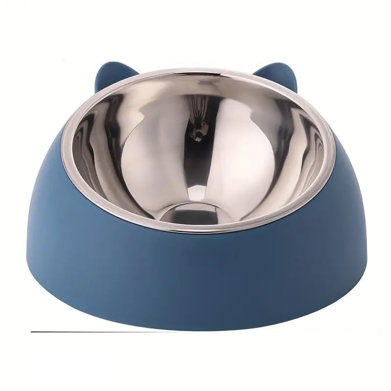 Xlentag Stainless Steel Elevated Pet Food Bowl Non Slip Raised Cat Dog Feeder Anti Spill Feeding Bowl (Blue)