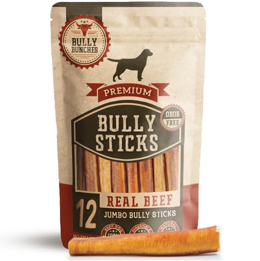 Bully Bunches Premium 6 Inch Jumbo Odor-Free Bully Sticks for Medium & Large Dogs - Long Lasting Chews for Oral Care - All Natur