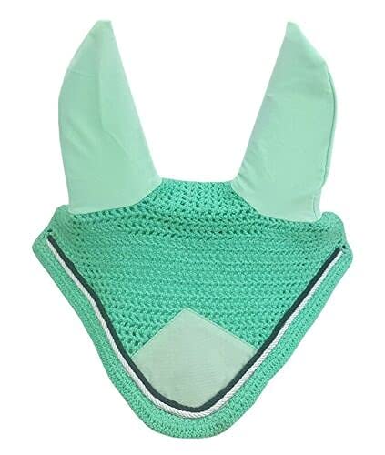 Horse Fly Bonnet Double Piping Ear Net Fly Veil Mask Breathable Cotton Crochet Horse Tack (Pony, Mint Green)