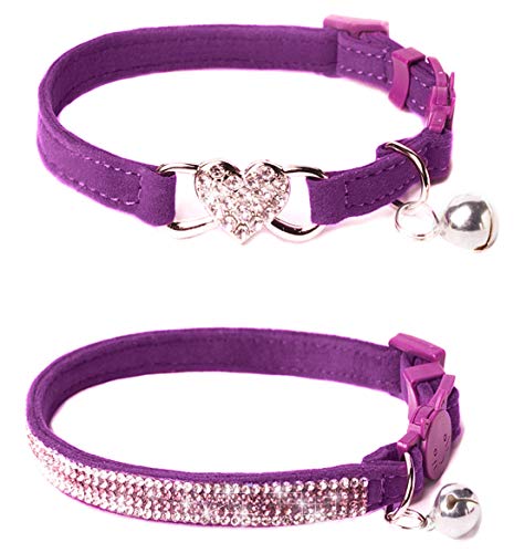 Boombone Rhinestone Cat Breakaway Collar Pack Of 2 Purple Kitten Collars With Bell