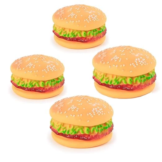 Woofy Squeaky Non Toxic Rubber Burger Shape Chew Toy With Squeaky Sound Toy Perfect For Small & Medium Breed Dogs | Enhance Play
