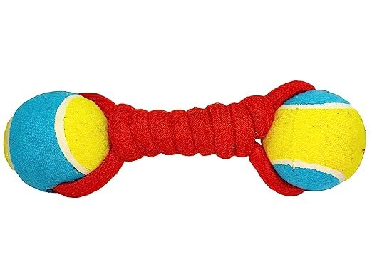 Rvpaws Double Tennis Ball Cotton Blend Dumbbell Rope Toy For Puppies And Dogs, Increases Jaw Strength, Promotes Exercise, Dumbbe