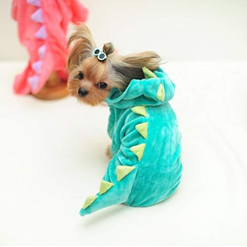 Delifur Dinosaur Dog Halloween Costume Pet Dino Hoodie For Small Dogs Cats (Xs, Green)