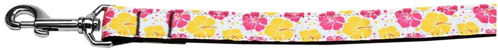 Pet Dog and Cat Nylon Collar or Leash, "Pink & Yellow Hibiscus Flowers" 5/8" w x 4 ft. leash
