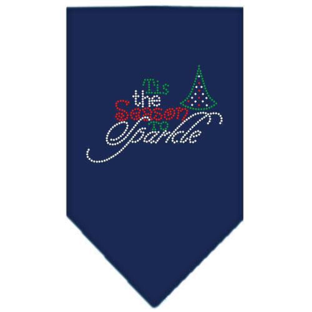 Christmas Pet and Dog Bandana Rhinestone, "Tis The Season To Sparkle" Navy Blue Large