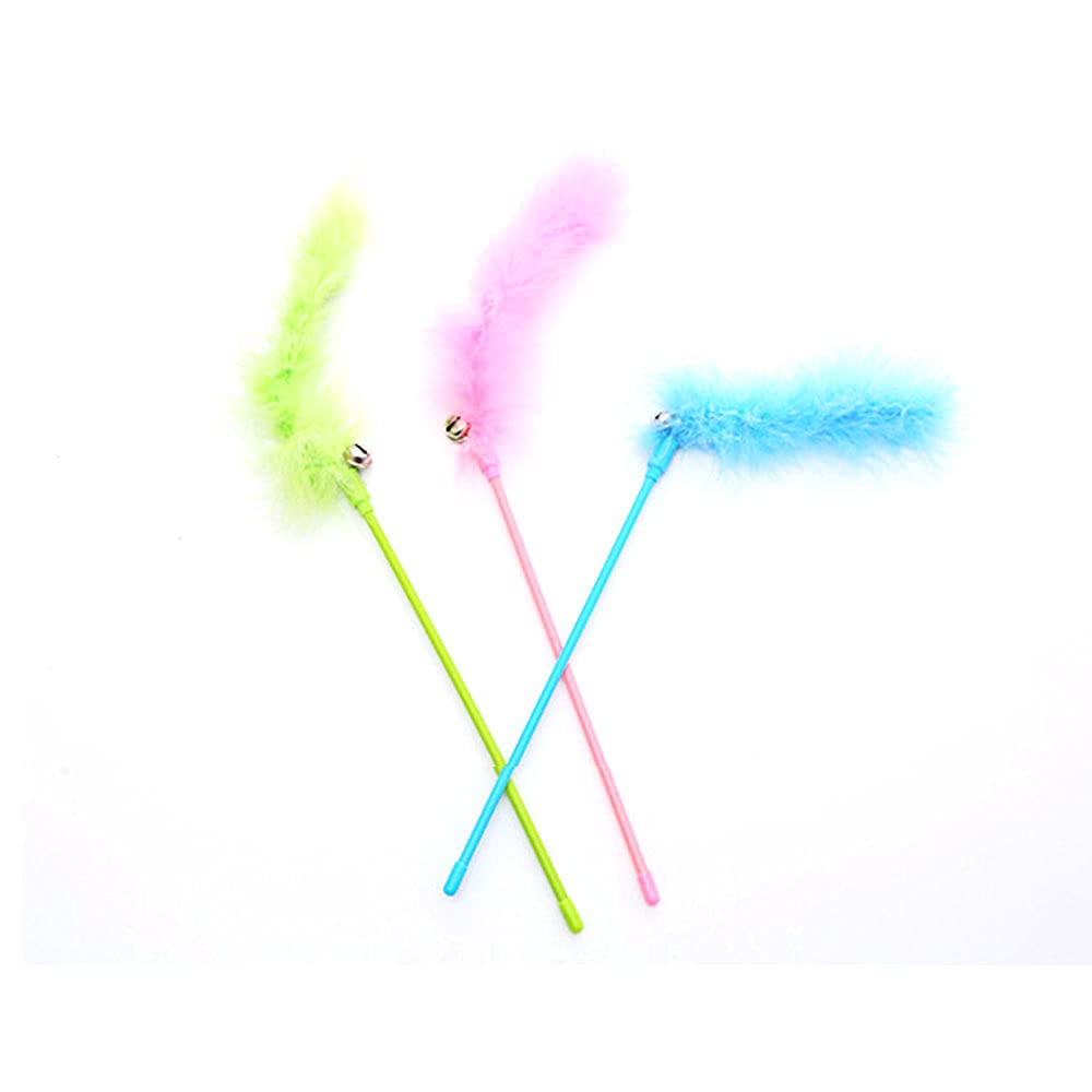 Cat Wand Toys, 3 Pcs Interactive Cat Feather Toys Colorful Cat Teaser Wand With Bell For Indoor Cats, Kitties