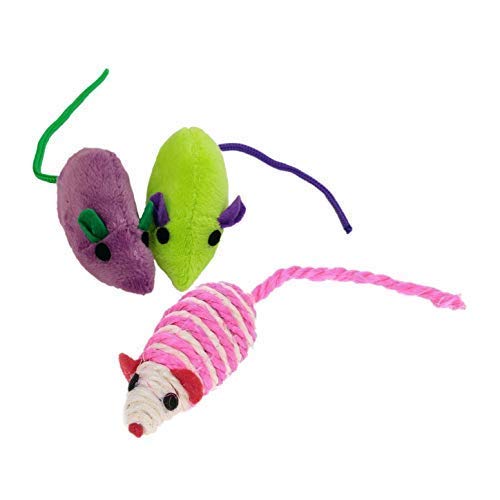Psk Pet Mart Soft Plush Mouse And Sisal Rope Rattle Scratcher Molar Toy With Colorful Tails For Cat (Combo)