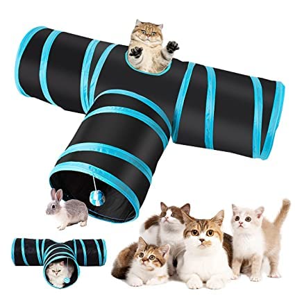 Dog Trust Cat Tunnel Toy 3 Way Collapsible For Both Indoor And Outdoor Play With Hanging Toy Ball For Cat, Kitten & Puppies