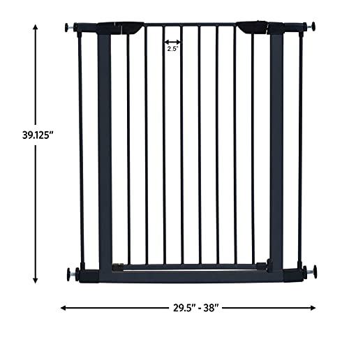 Midwest Homes For Pets 39 Inches Tall Walk-Through Steel Pet Gate, Pressure Mounted Dog Gate Measures 29 - 38 Inches Wide & Includes Two 3-Inch-Wide Extensions, Graphite