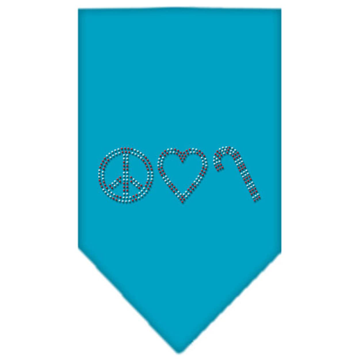 Mirage Pet Products Peace Love Candy Cane Rhinestone Bandana, Small, Turquoise